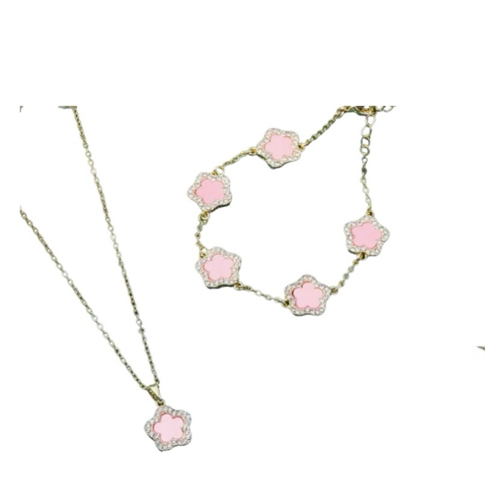 Pink Floral Goldtone Set - Picture 5 of 5